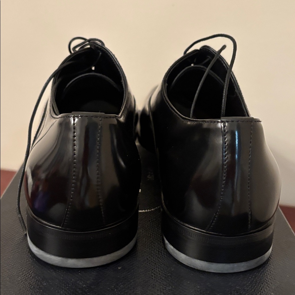 PRADA Spazzolato Fume’ Plain Toe Black Derby Sz.7 - Picture 7 of 16